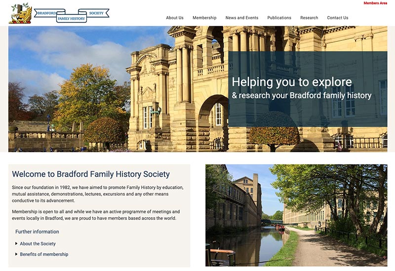 Website design for Bradford Family History Society