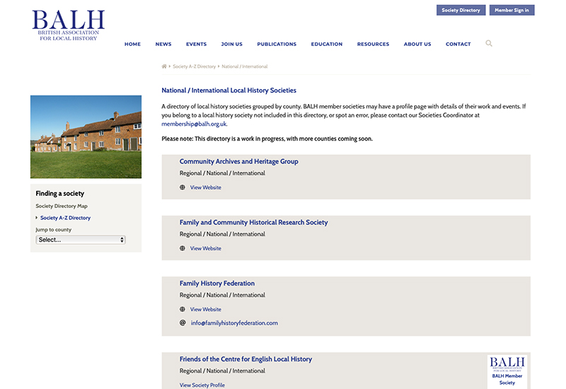 Website design for British Association For Local History