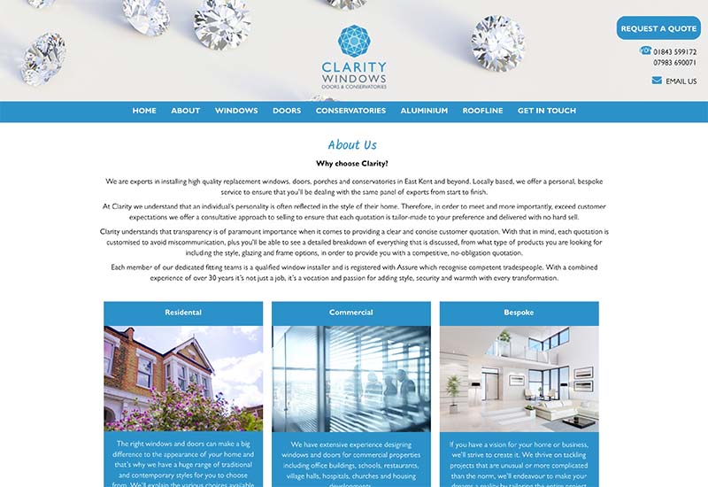 Website design for Clarity Windows and Doors