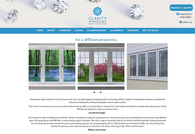 Website design for Clarity Windows and Doors