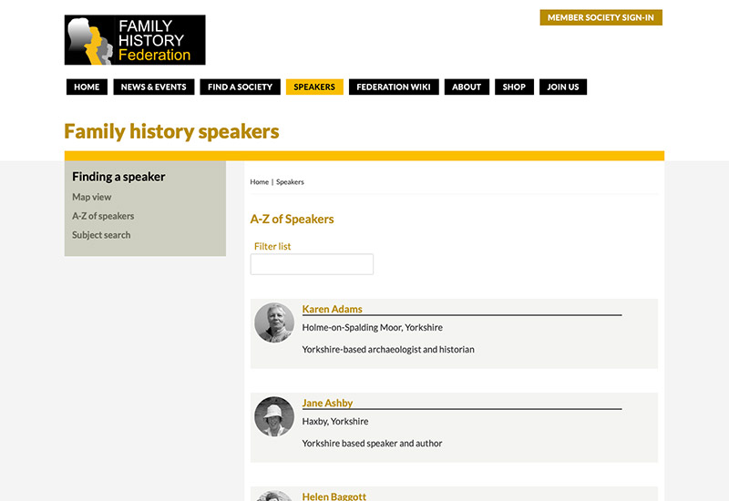 Website design for Family History Federation