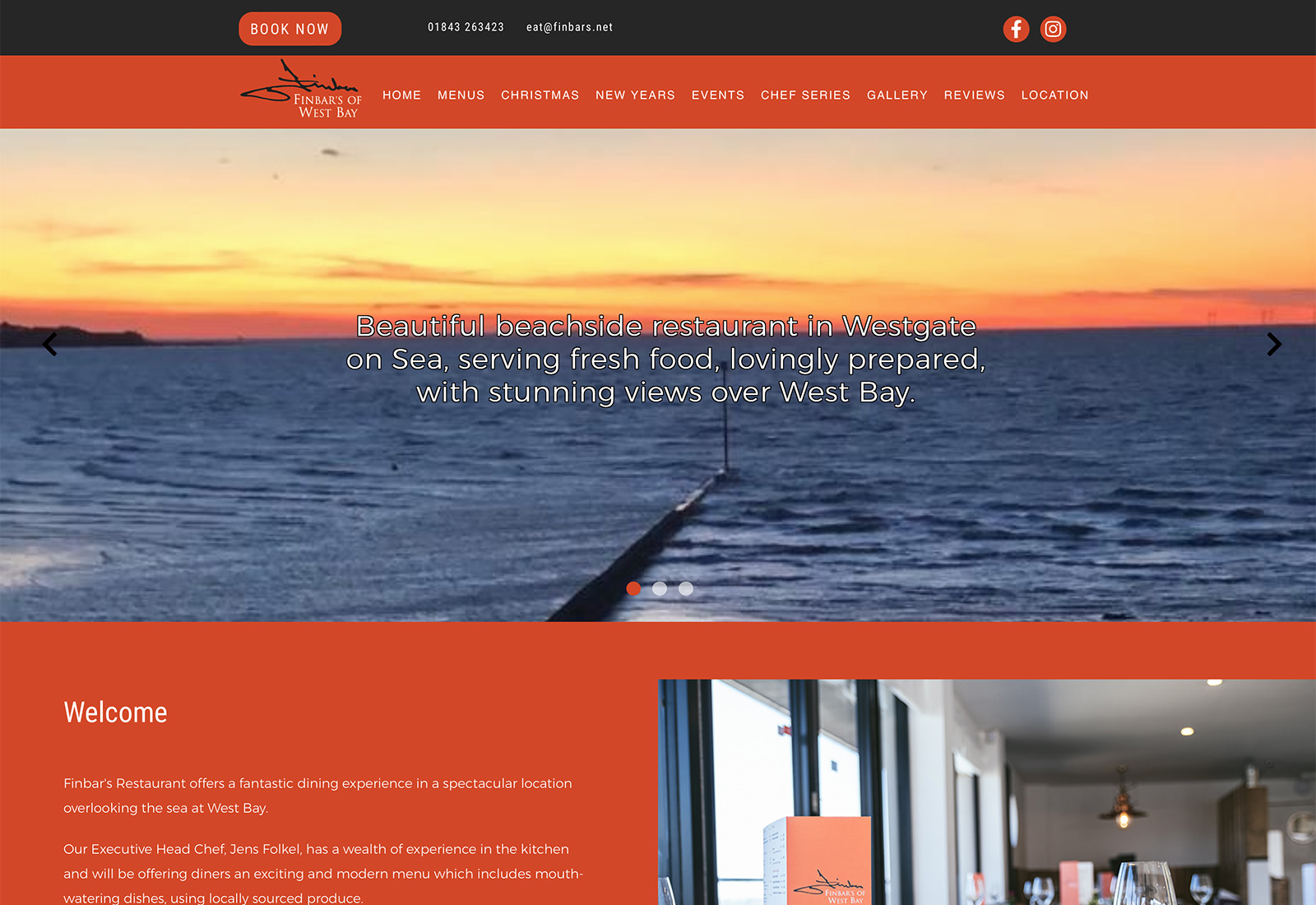 Website design for Finbar's Restaurant