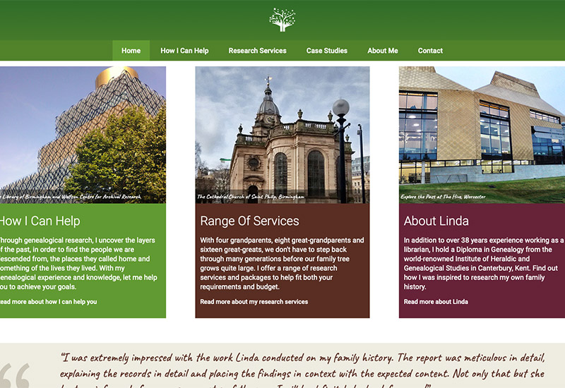 Website design for Four Oaks Genealogy