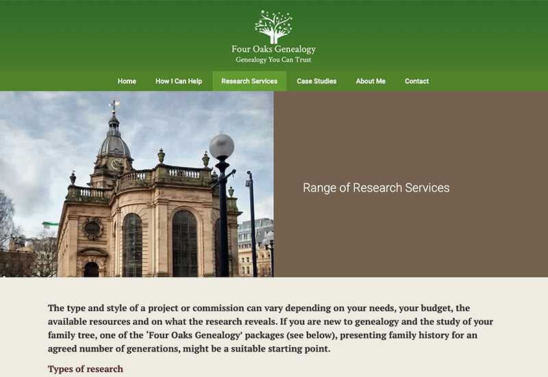 Website design for Four Oaks Genealogy