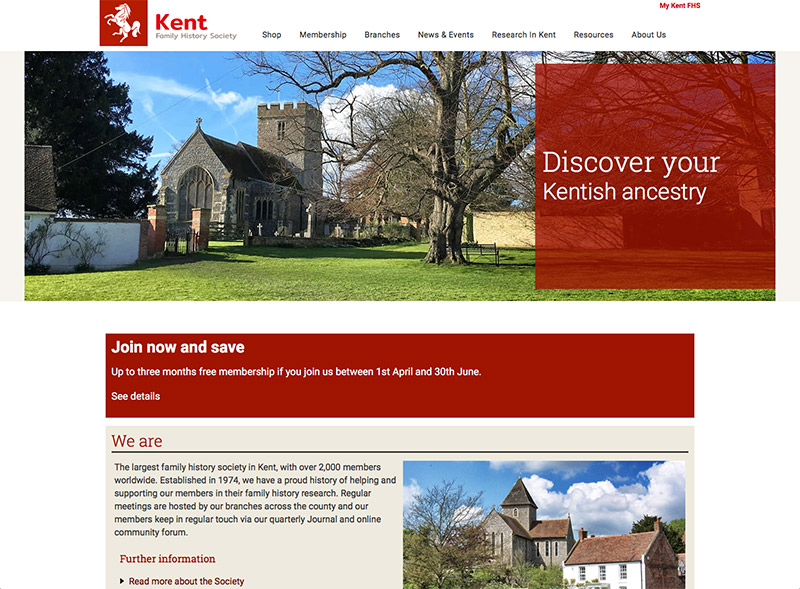 Website design for Kent Family History Society