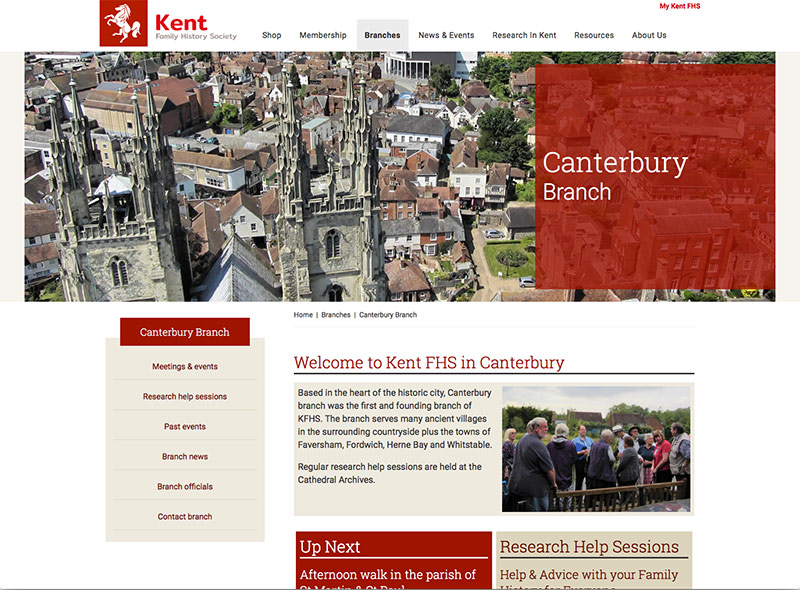 Website design for Kent Family History Society