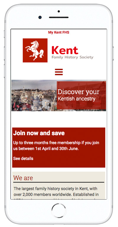 Website design for Kent Family History Society