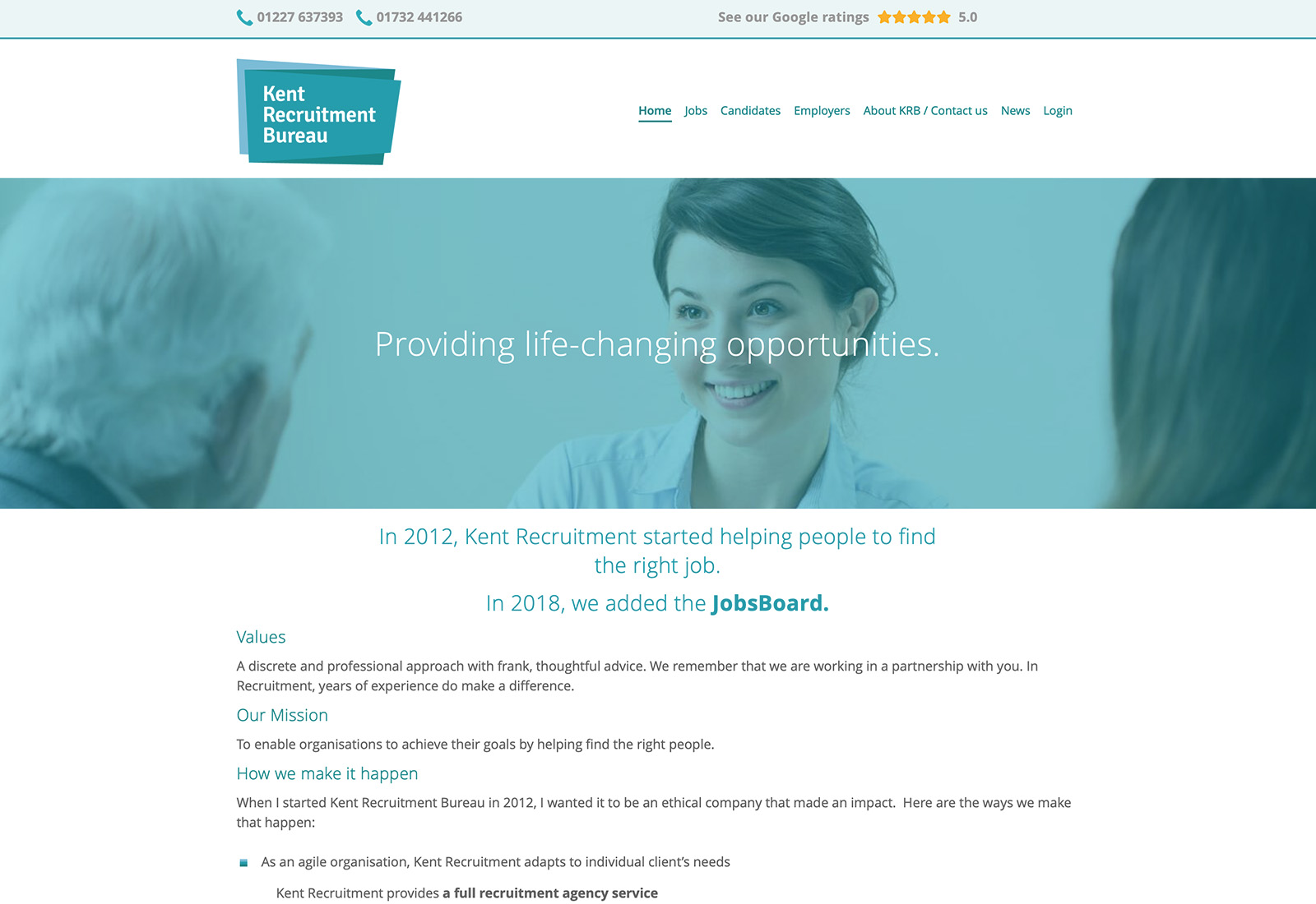 Website design for Kent Recruitment Bureau