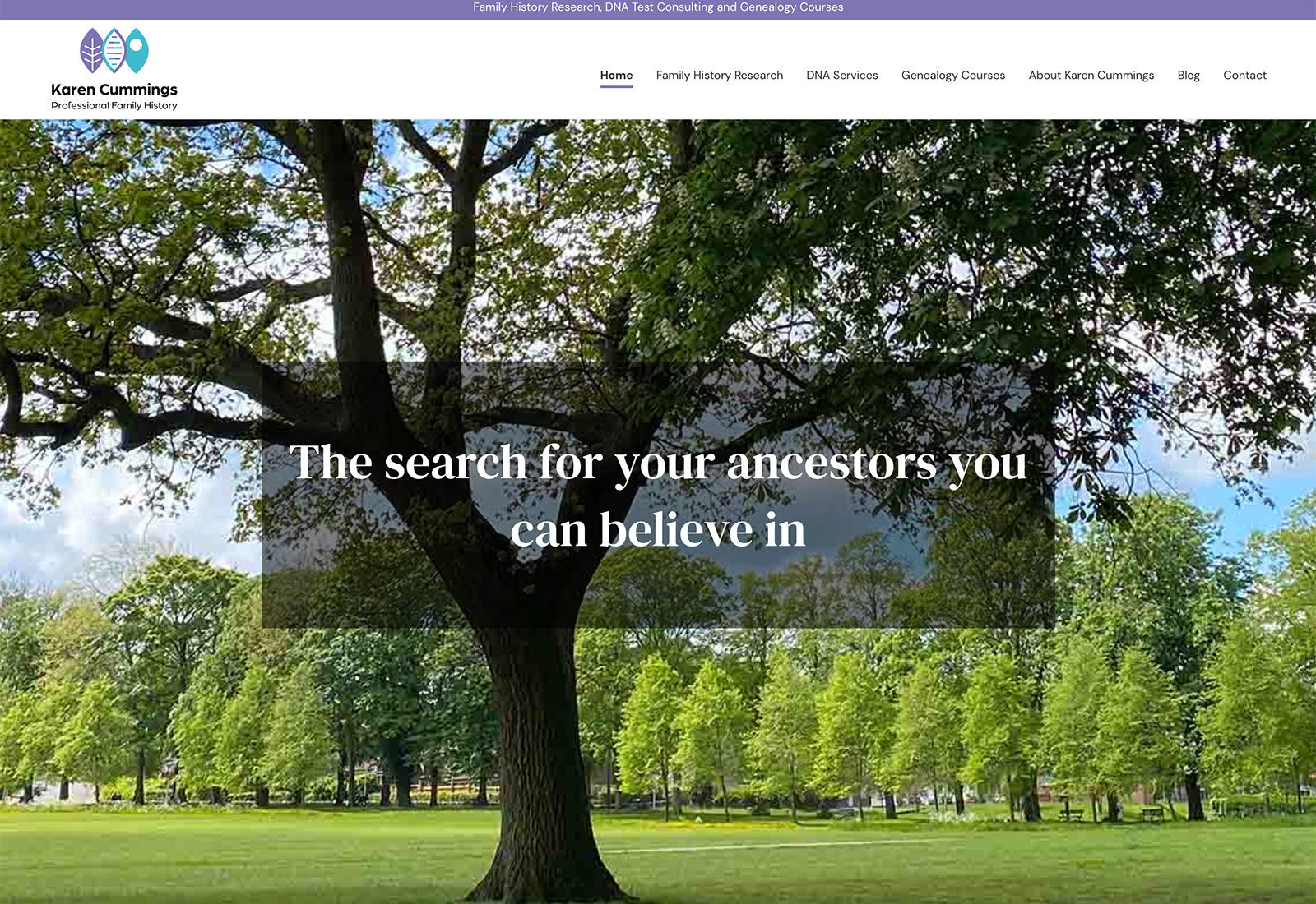 Website design for Karen Cummings, Professional Family History