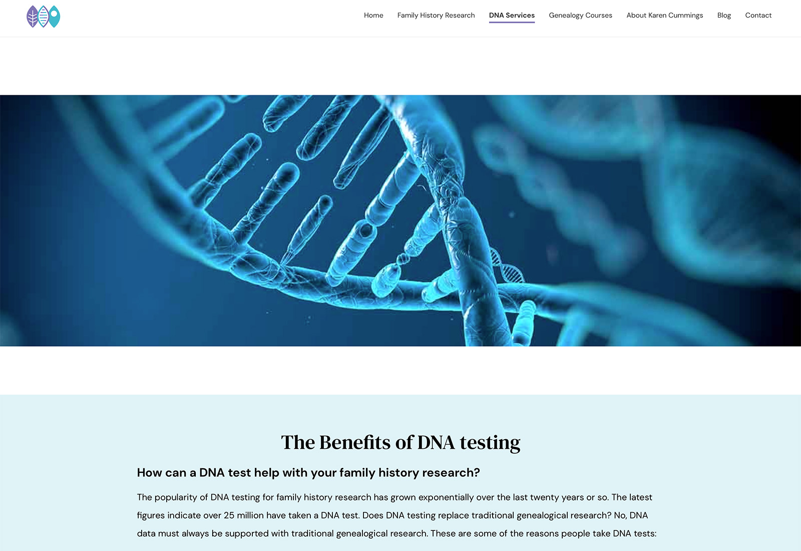 Website design for Karen Cummings, Professional Family History