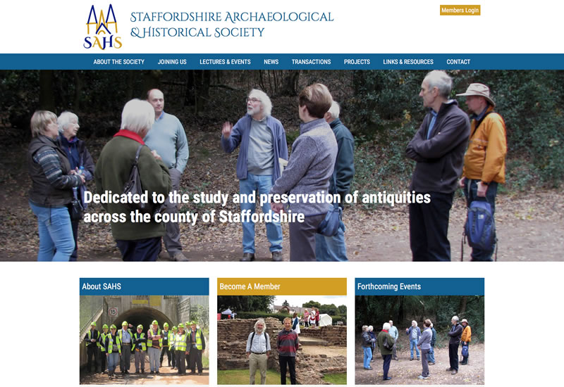 Website design for Staffordshire Archaeological and Historical Society