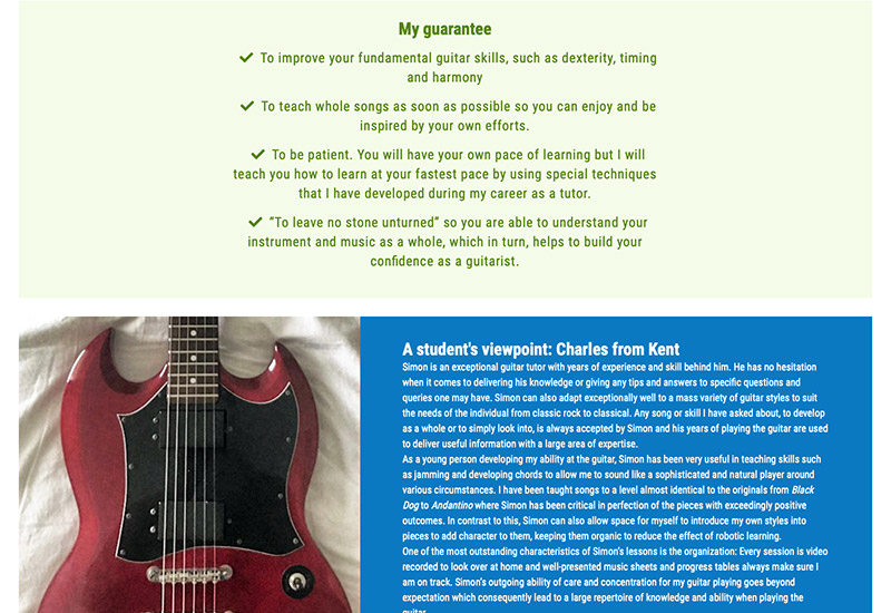 Website design for Tek'nique Guitar and Bass