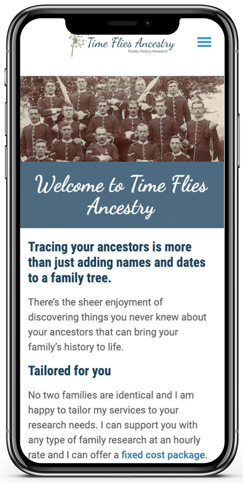 Website design for Time Flies Ancestry
